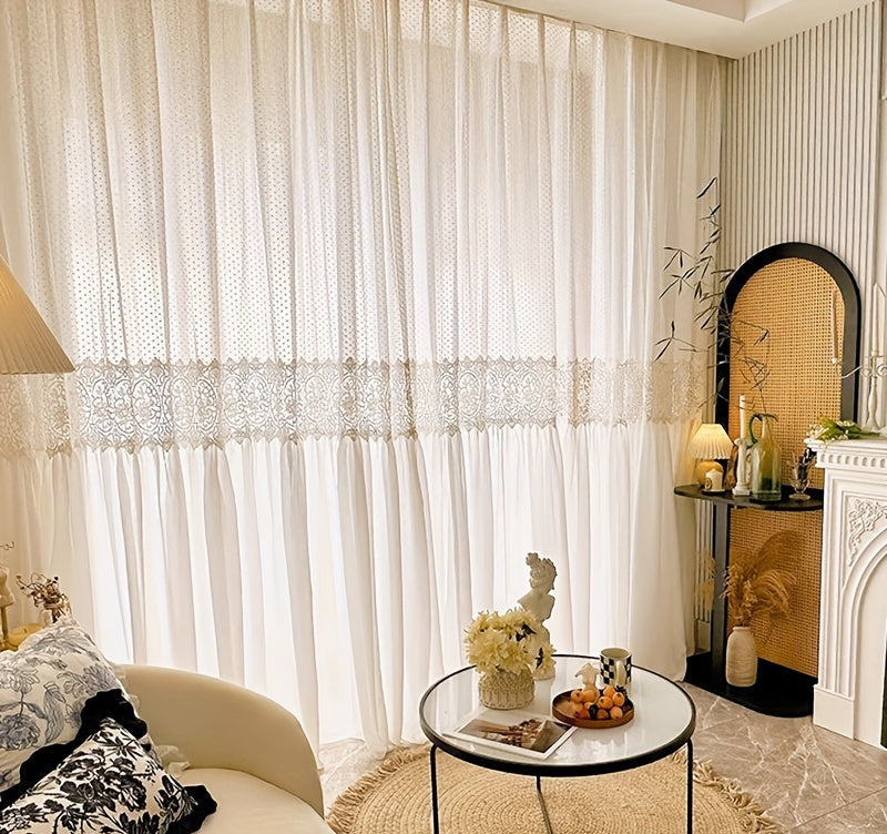 Rideaux transparents romantiques français en dentelle à motif floral