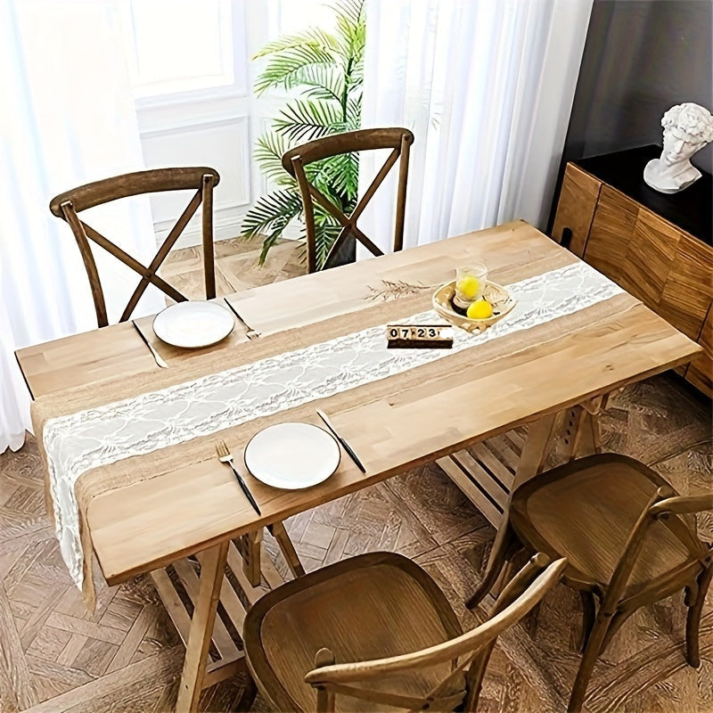 Chemin de table , drapeau de table, nappe en lin grossier, nappe épaisse en lin avec dentelle, adaptée à la décoration de table de mariage, aux fêtes et aux accessoires de maison.