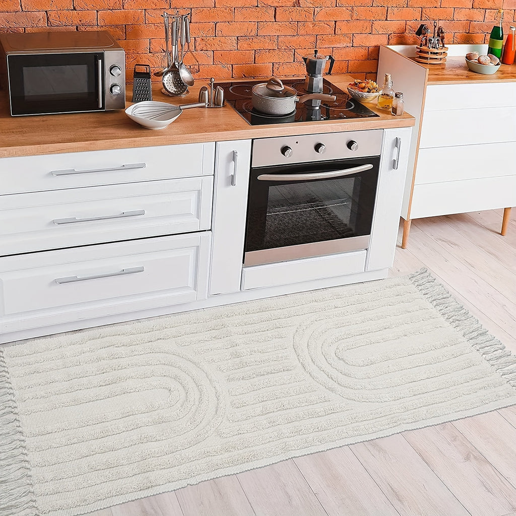 Tapis à motifs arc-en-ciel bohème avec franges