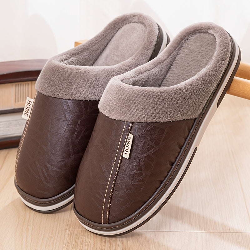 Pantoufles homme chaudes et confortables, doublure en peluche douce, chaussures d’intérieur antidérapantes idéales pour la chambre en hiver, disponibles en grandes tailles.