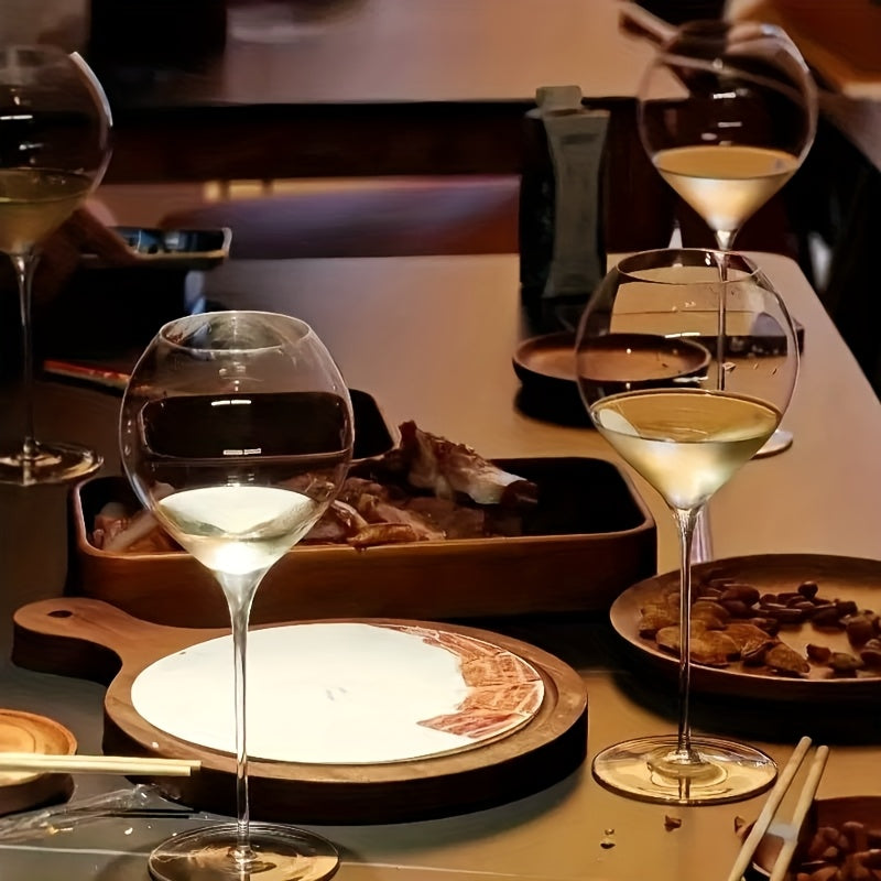 Verres à vin soufflés à la bouche 520 ml– Ensemble universel de 4 verres en cristal à bulles premium façonnés à la main, tige ultra-fine, design monobloc sans soudure, légers et élégants
