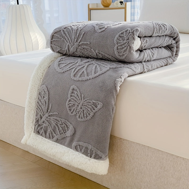 Plaid polaire ultra doux et chaleureux avec broderie motif papillon – proposé en différents coloris et formats