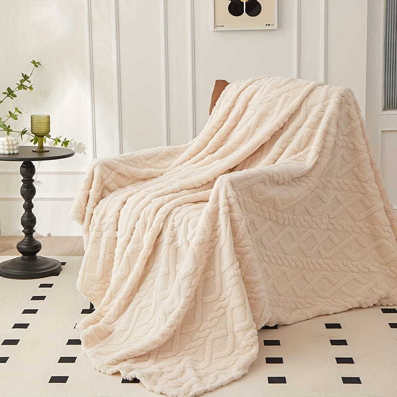 Couverture jacquard en taffetas à motif losange – 1 pièce, simple couche, double face, couverture multifonction pour climatisation, idéale pour canapé, lit ou bureau.