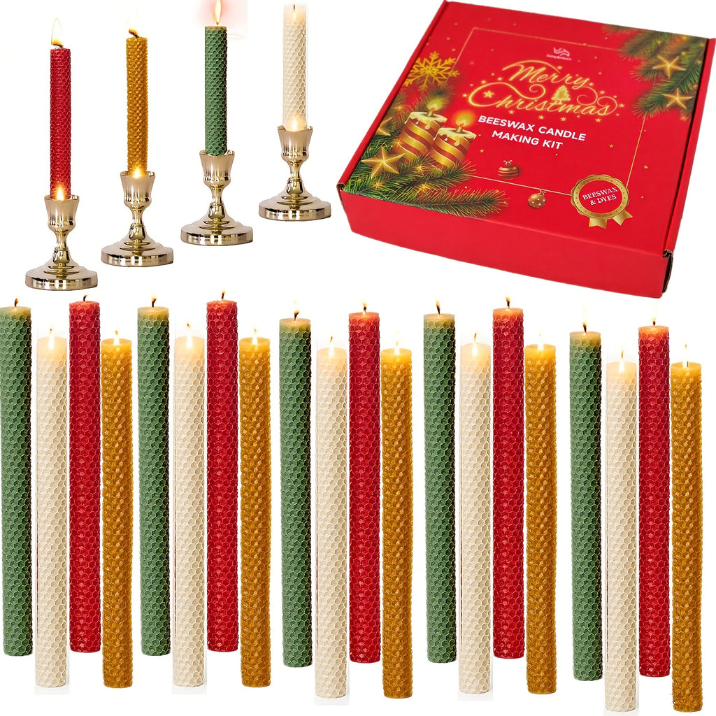 Ensemble de 20 bougies artisanales en cire d’abeille avec texture en nid d’abeille . Bougies effilées élégantes . Combustion propre et longue durée.