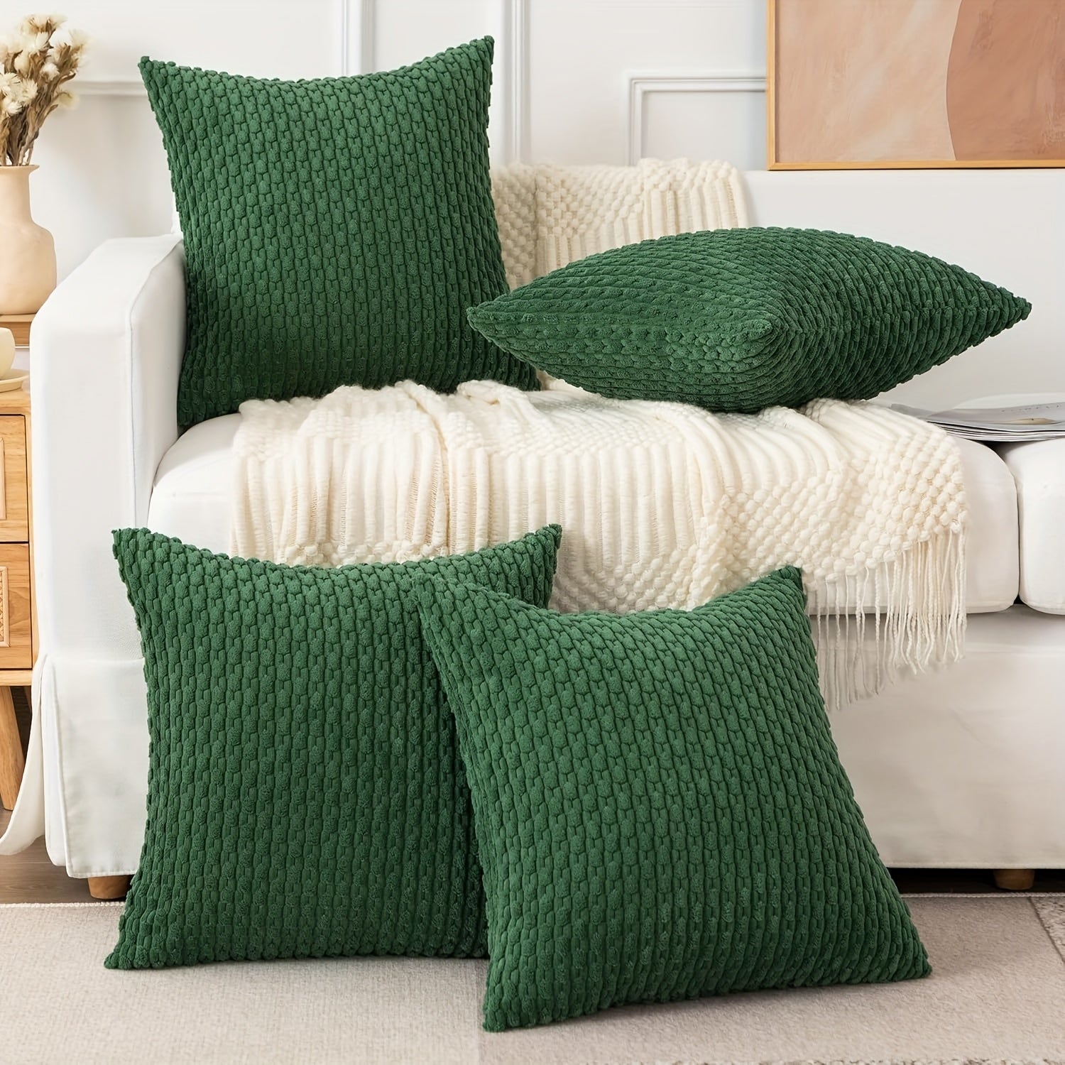 4 housses de coussin en peluche rayées – Style bohème chic et maison de campagne, doux polyester, fermeture éclair, lavables en machine – Idéales pour la décoration du canapé