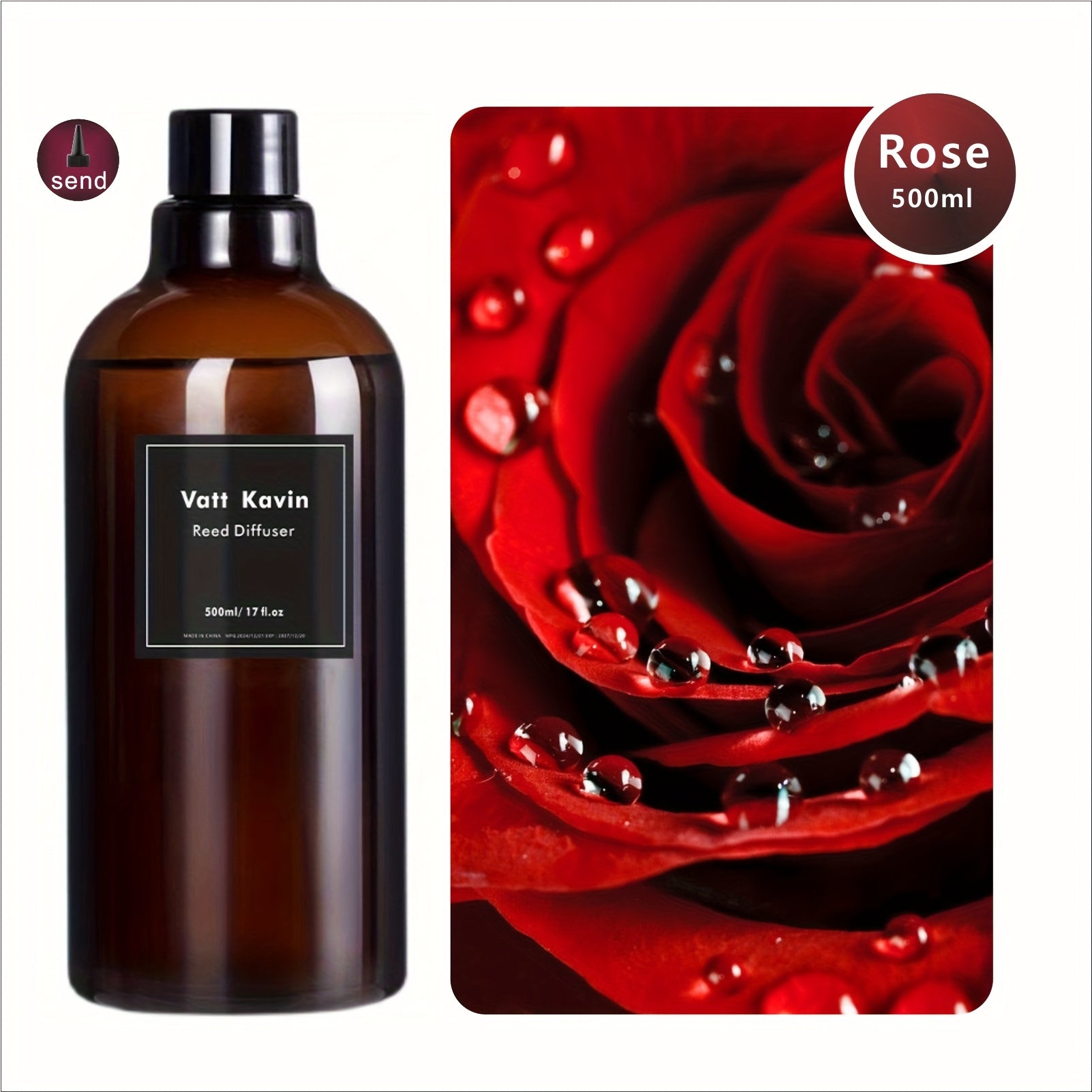 Recharge de grand flacon 500 ml pour diffuseur à bâtonnets – Mélange d’huiles essentielles hydrosolubles à base de rose, jasmin, lavande, pêche, citron, sauge et bien plus – Parfait pour sublimer l’air ambiant.