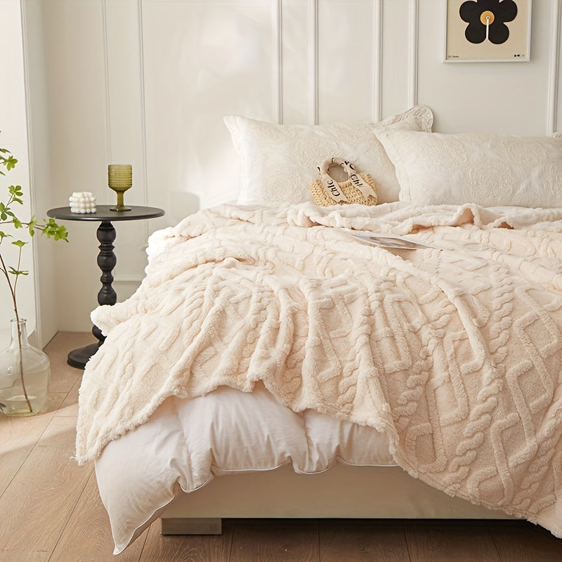 Couverture jacquard en taffetas à motif losange – 1 pièce, simple couche, double face, couverture multifonction pour climatisation, idéale pour canapé, lit ou bureau.