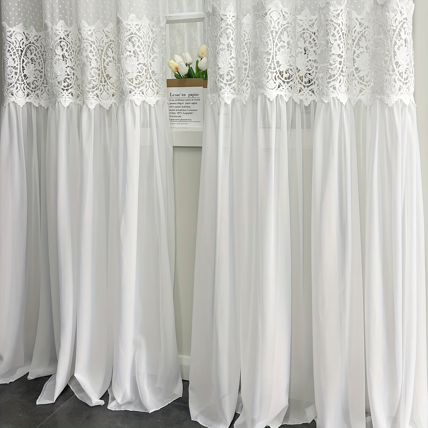 Rideaux transparents romantiques français en dentelle à motif floral