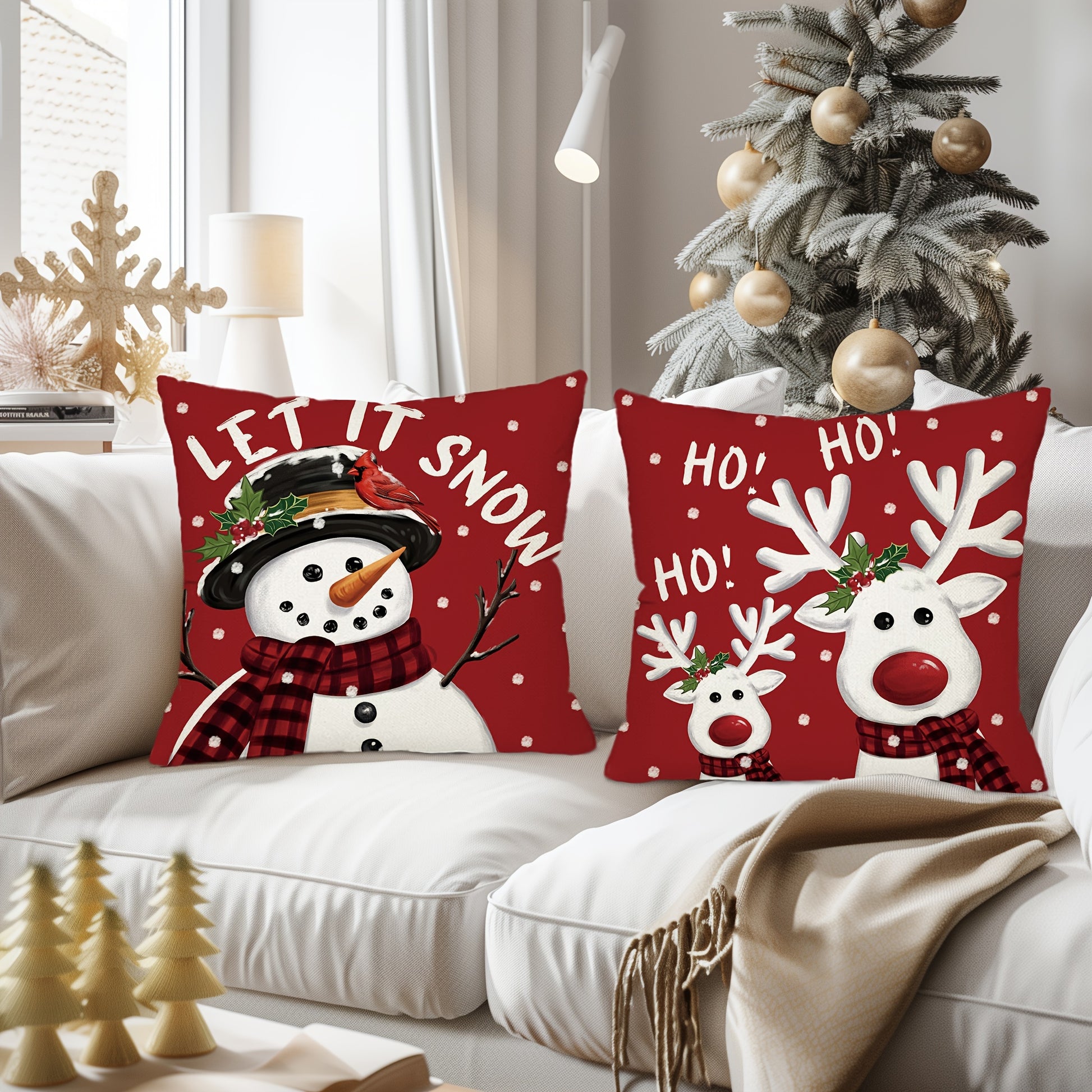 4 housses de coussins de Noël rouges festives