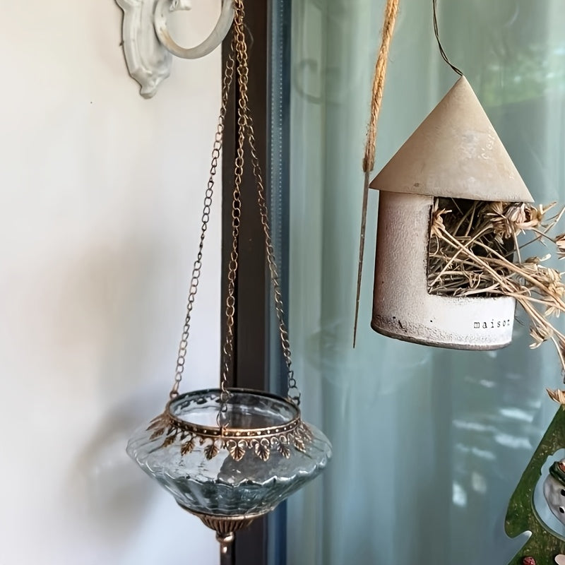 Vase Bougeoir Vintage en Verre – Élégante Suspension Décorative pour la Maison, Parfaite pour les Mariages et les Thèmes de Conte de Fées , Ornement de Jardin  Bougeoir Vintage