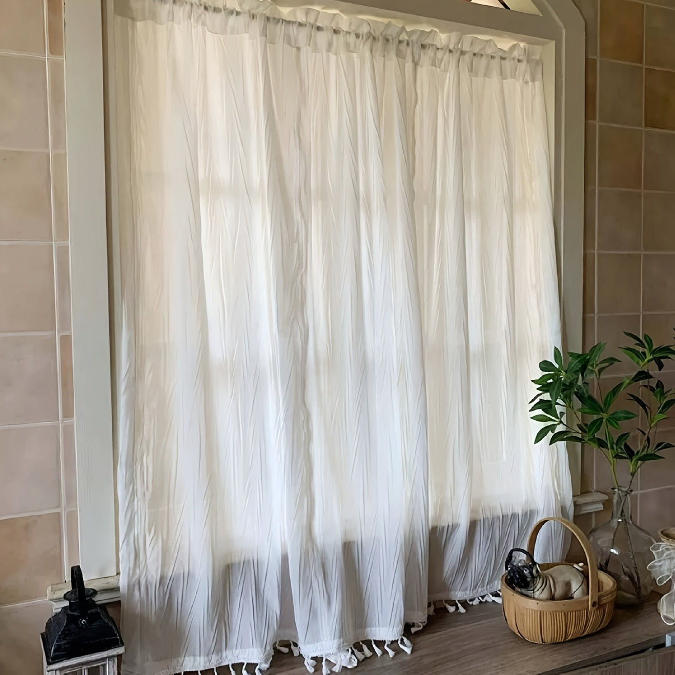 Rideau Voilage Élégant Style Crème à Frange