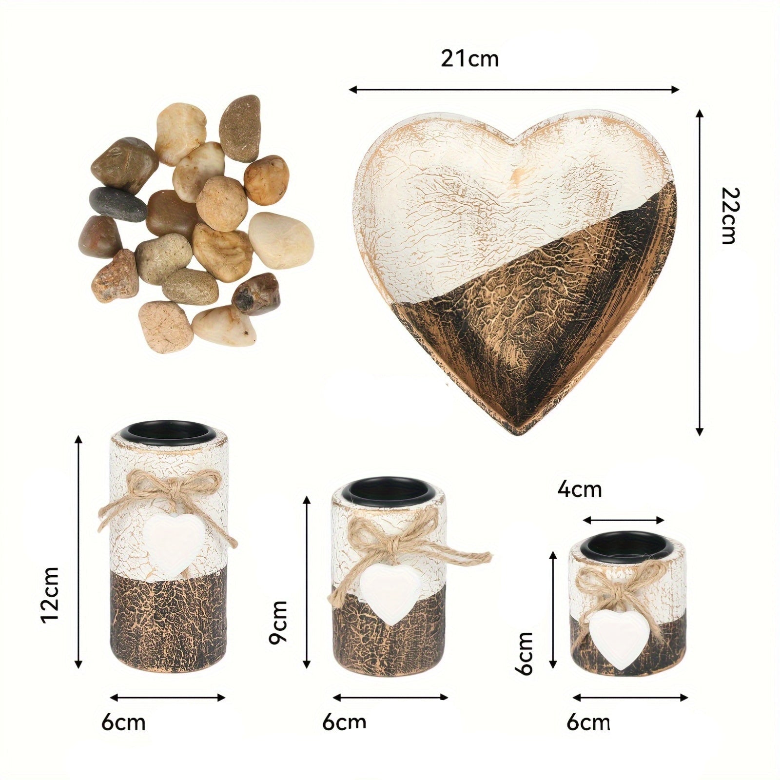 Set de 3 Bougeoirs en Bois Blanc avec Cœur – Support à Bougies , Plateau Décoratif en Forme de Cœur, Cadeau de Noël et Saint-Valentin