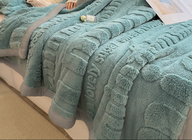 Couverture en peluche polaire hiver - 1 pièce, dessus-de-lit épais en flanelle de velours gaufrée, plaid chaud toutes saisons en polyester, lavable en machine, tissage uni - sans taie d’oreiller