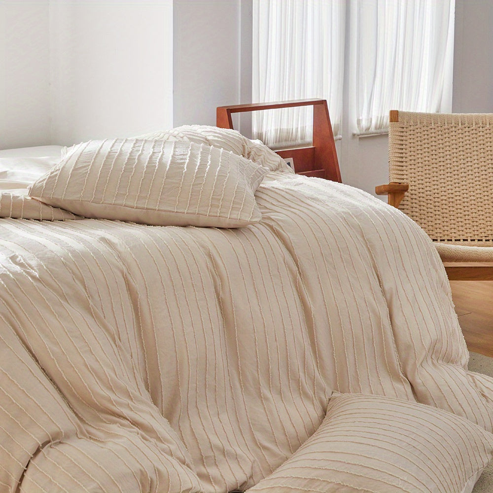 Ensemble de housse de couette rayée unie brodée 2/3 pièces