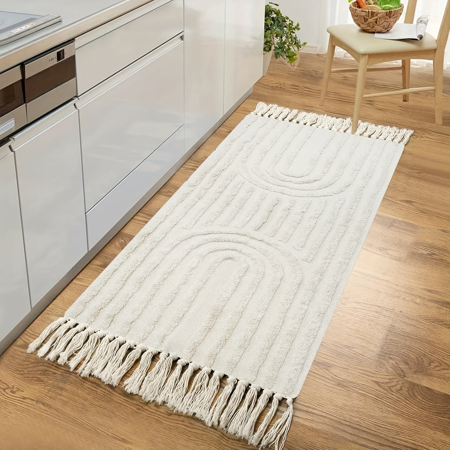 Tapis à motifs arc-en-ciel bohème avec franges