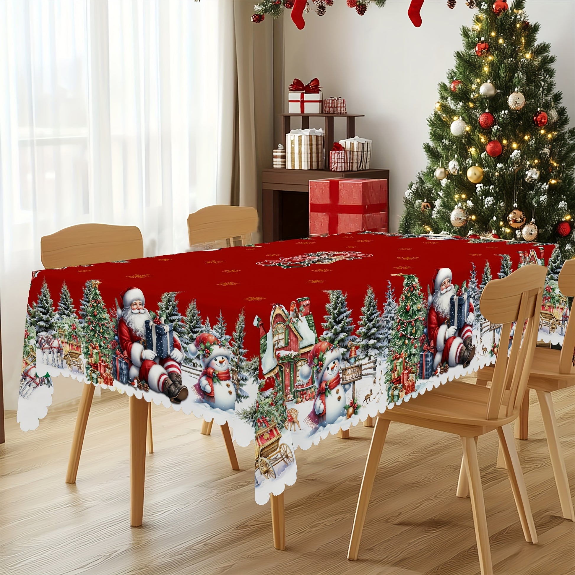 Nappes de Noël  rondes et rectangulaires, nappe à motifs Père Noël, bonhomme de neige et sapin