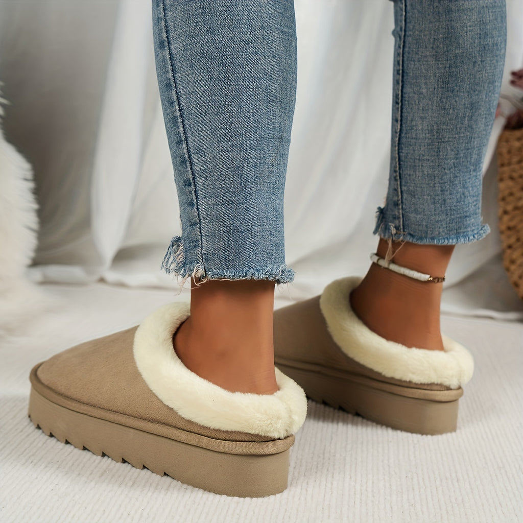 Chaussons décontractés pour femme automne et hiver, à enfiler, avec fausse fourrure, confortables pour l’intérieur et l’extérieur, semelle épaisse.