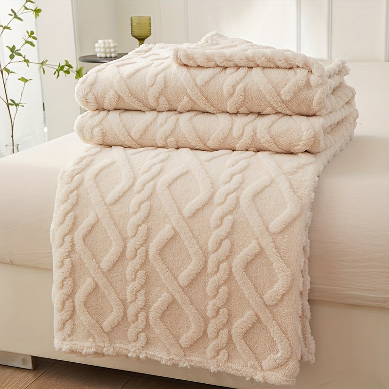 Couverture jacquard en taffetas à motif losange – 1 pièce, simple couche, double face, couverture multifonction pour climatisation, idéale pour canapé, lit ou bureau.