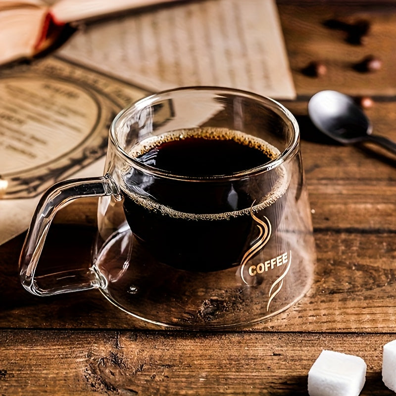 Tasse à café en verre à double paroi résistante à la chaleur avec anse style cappuccino – design transparent