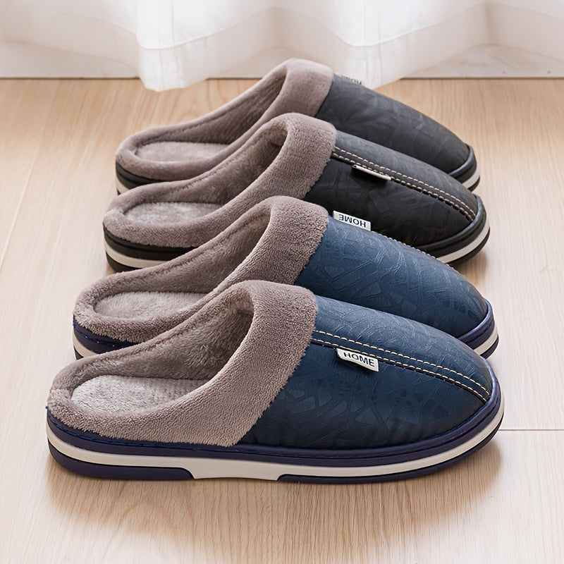 Pantoufles homme chaudes et confortables, doublure en peluche douce, chaussures d’intérieur antidérapantes idéales pour la chambre en hiver, disponibles en grandes tailles.