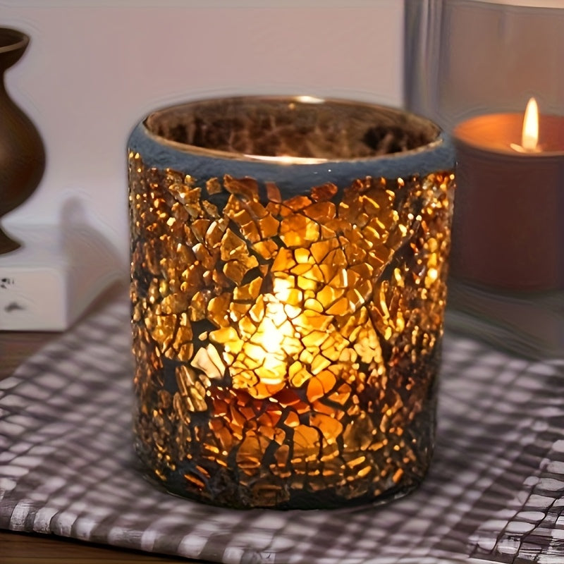 Photophore Élégant en Verre Ambré, Design Mosaïque sur Pied – Idéal pour une Déco Romantique, Dîners aux Chandelles et Cadeaux Festifs