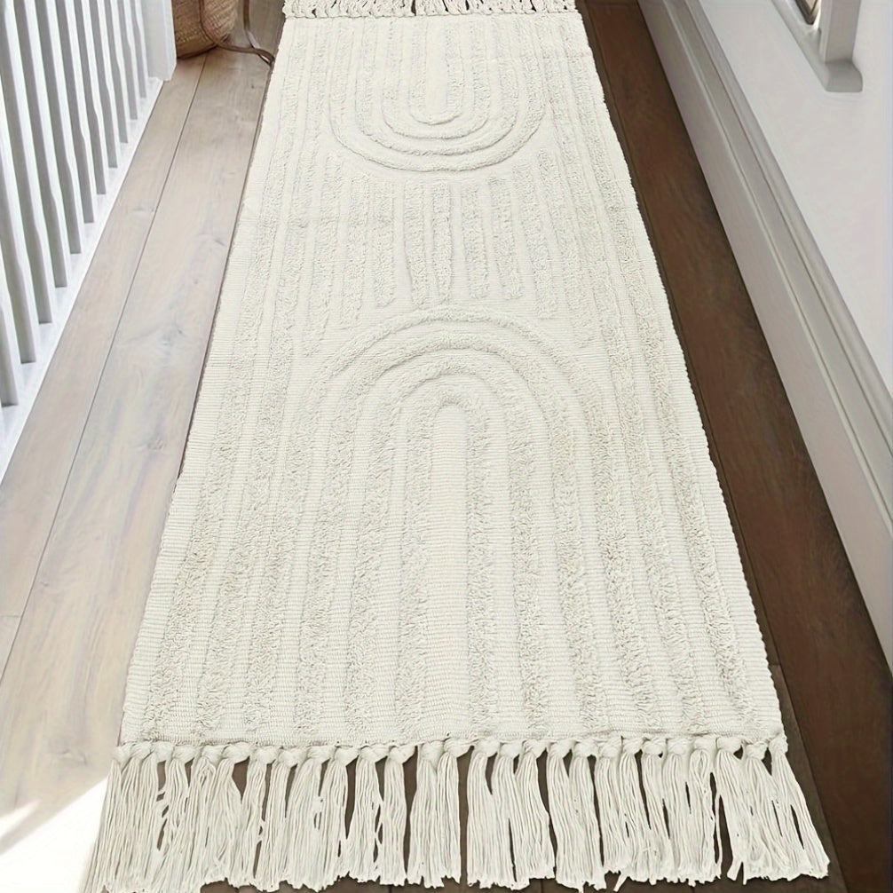 Tapis à motifs arc-en-ciel bohème avec franges