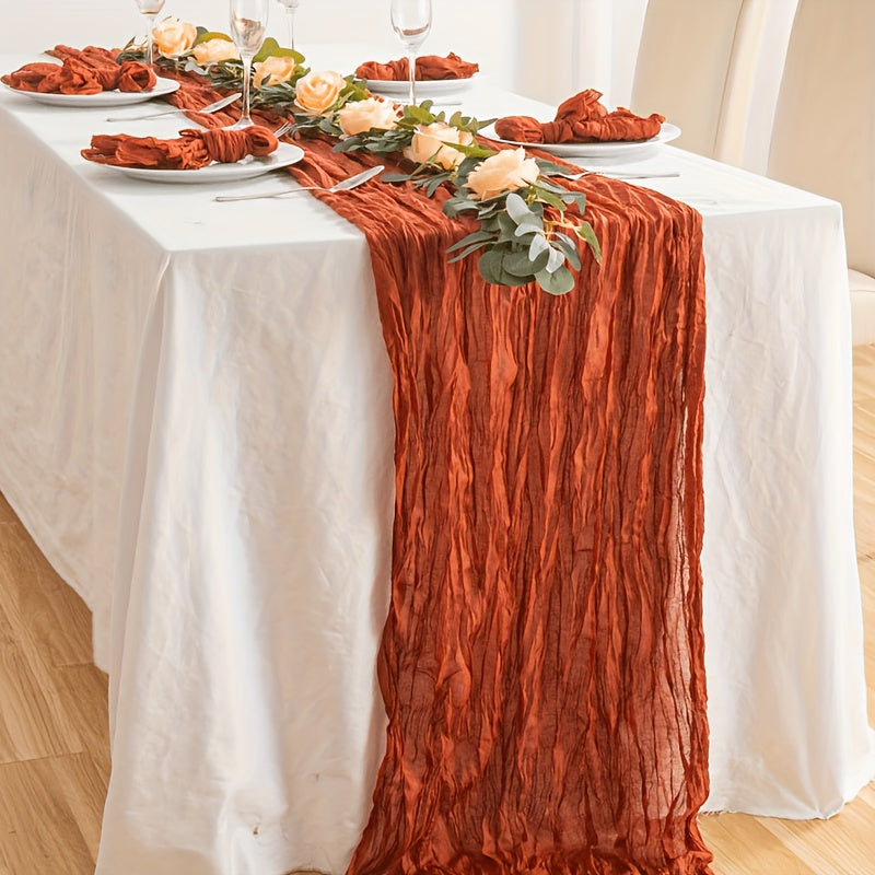 chemin de table plissé balinais atmosphérique, élégant chemin de table en mousseline uni,décoration de table à manger, décoration de pièce, décoration de mariage