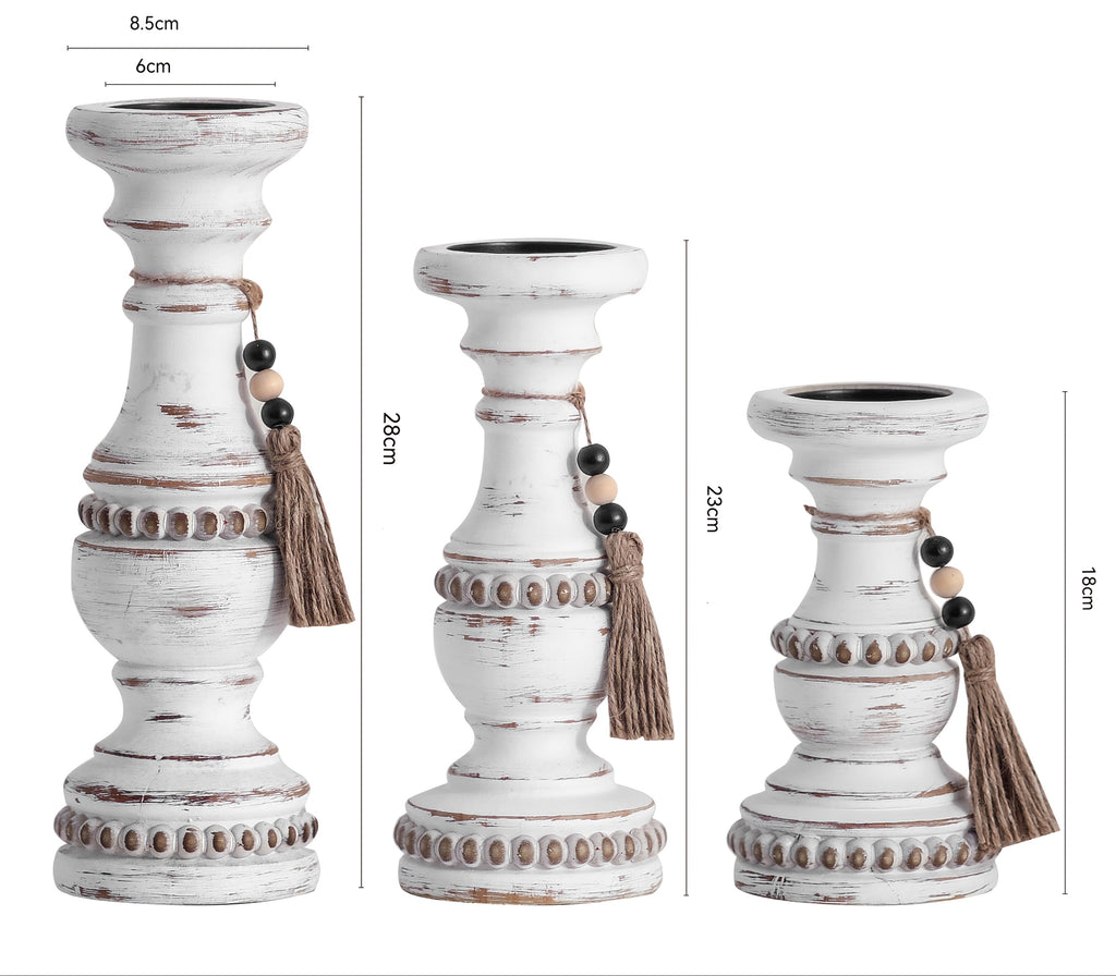 Bougeoirs en bois pour bougies piliers – Lot de 3 chandeliers rustiques farmhouse