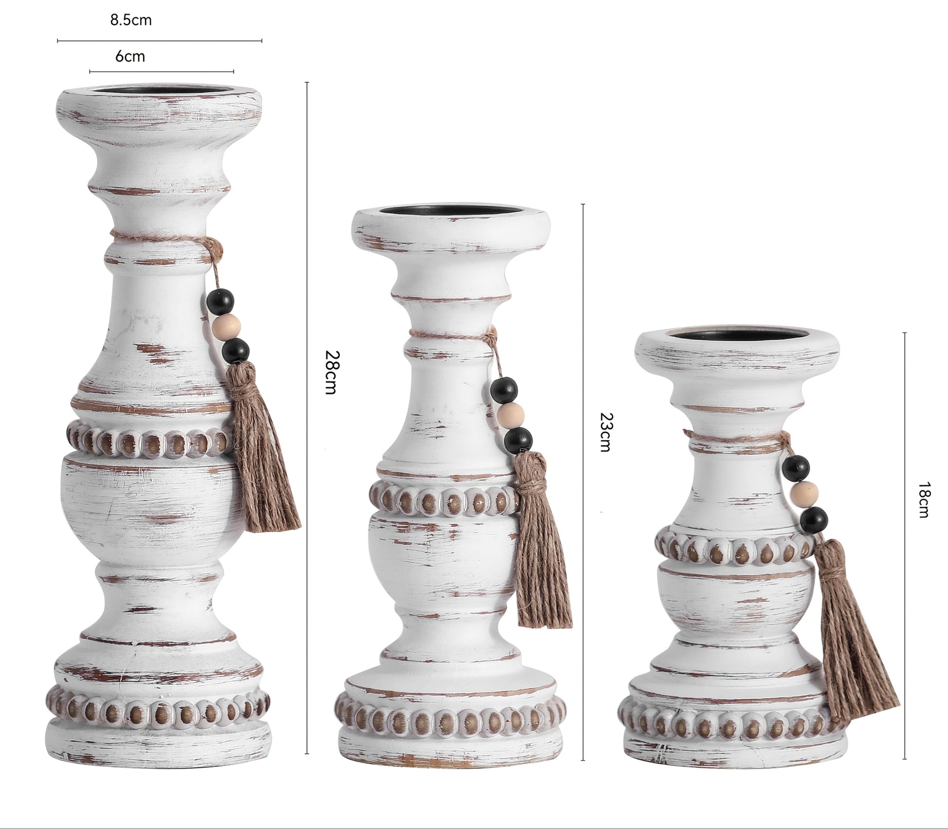 Bougeoirs en bois pour bougies piliers – Lot de 3 chandeliers rustiques farmhouse