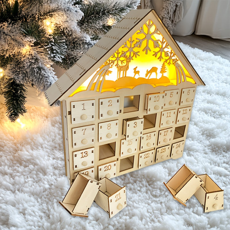 Calendrier de l'Avent en Bois Classique avec 24 Tiroirs