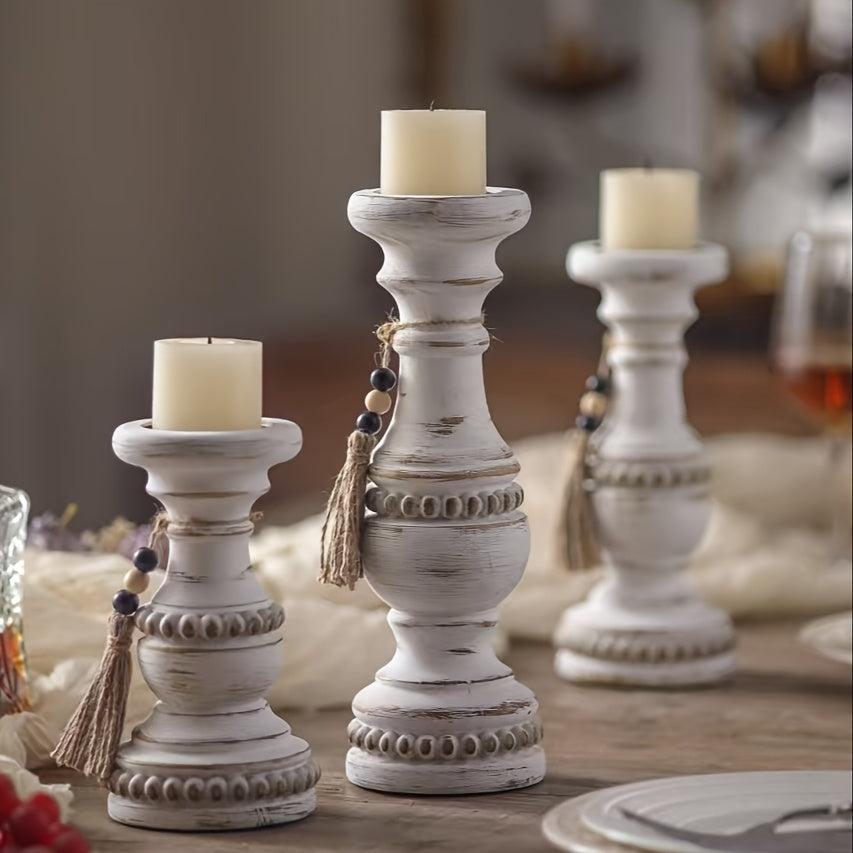 Bougeoirs en bois pour bougies piliers – Lot de 3 chandeliers rustiques farmhouse
