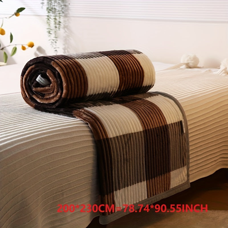 Couverture à carreaux simple de couleur unie, fine et fraîche, en polaire épaisse doublée de velours, couverture multifonctionnelle, idéale pour la sieste ou comme couverture légère pour la climatisation.