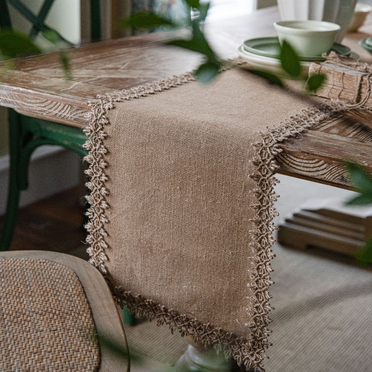 Chemin de table rustique en jute naturelle