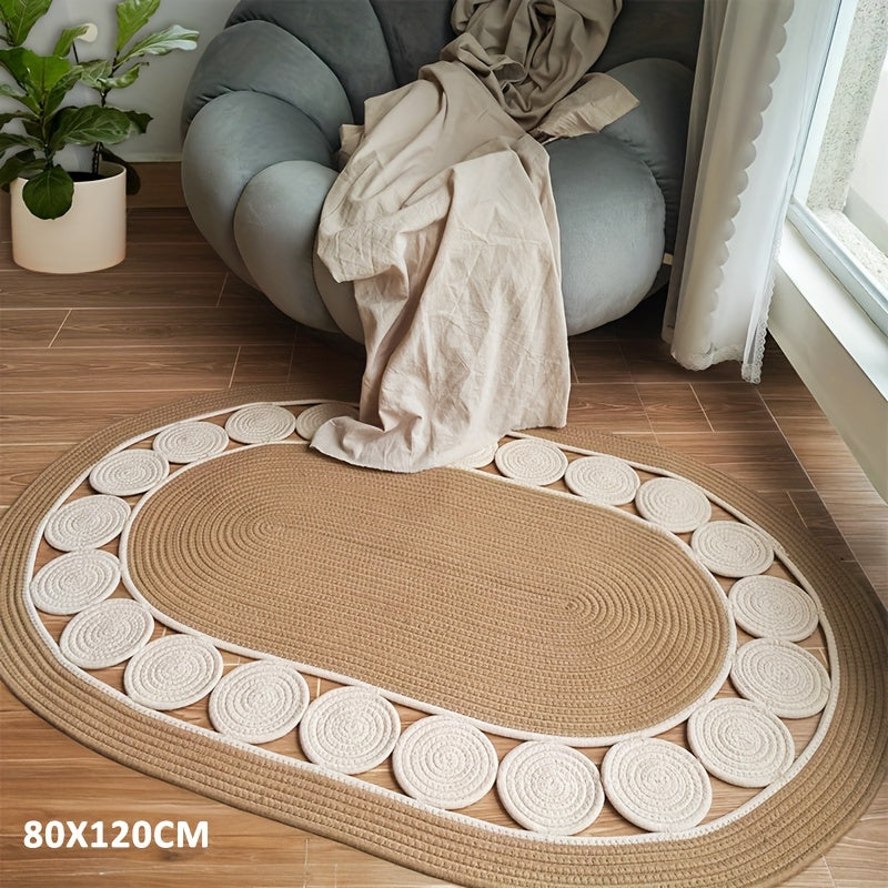 Tapis de bain ovale tissé à la main style bohème vintage