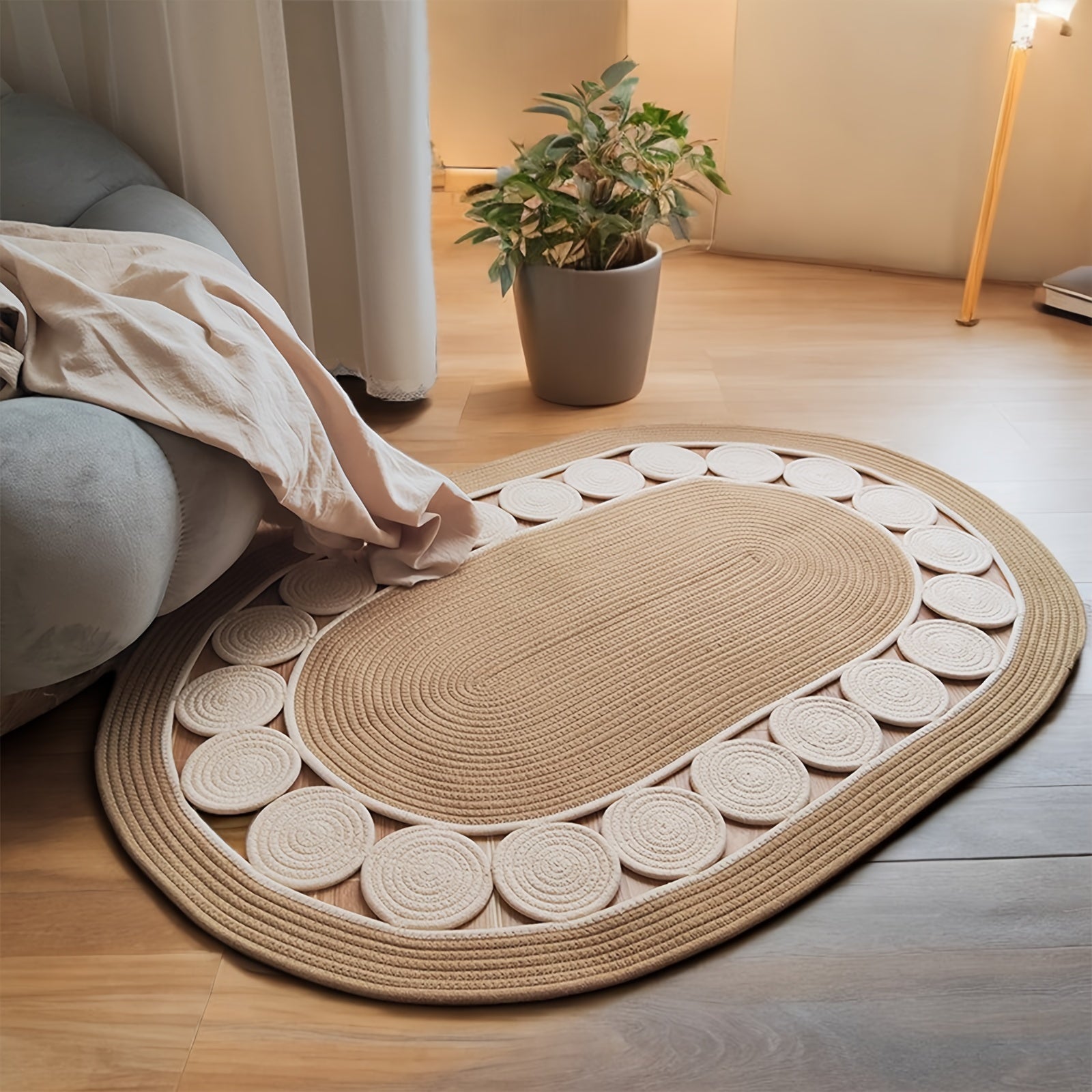 Tapis de bain ovale tissé à la main style bohème vintage