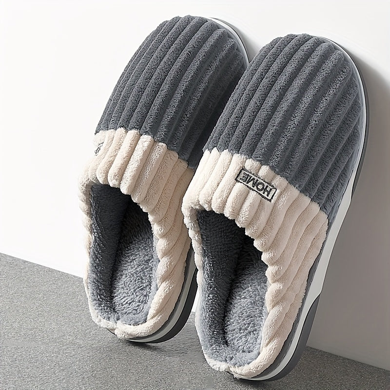 Pantoufles d’hiver en peluche pour homme, grandes tailles, chaussures fourrées unisexes.