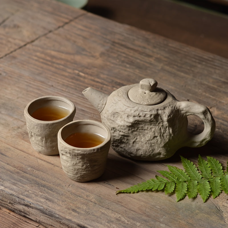 Théière artisanal en argile naturelle + 2 tasses
