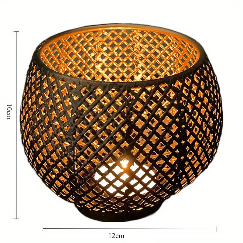 Photophore Sphère en Métal - Motifs Découpés Intricats, Esprit Marocain, Décoration Vintage et Bohème Élégante, Fait Main
