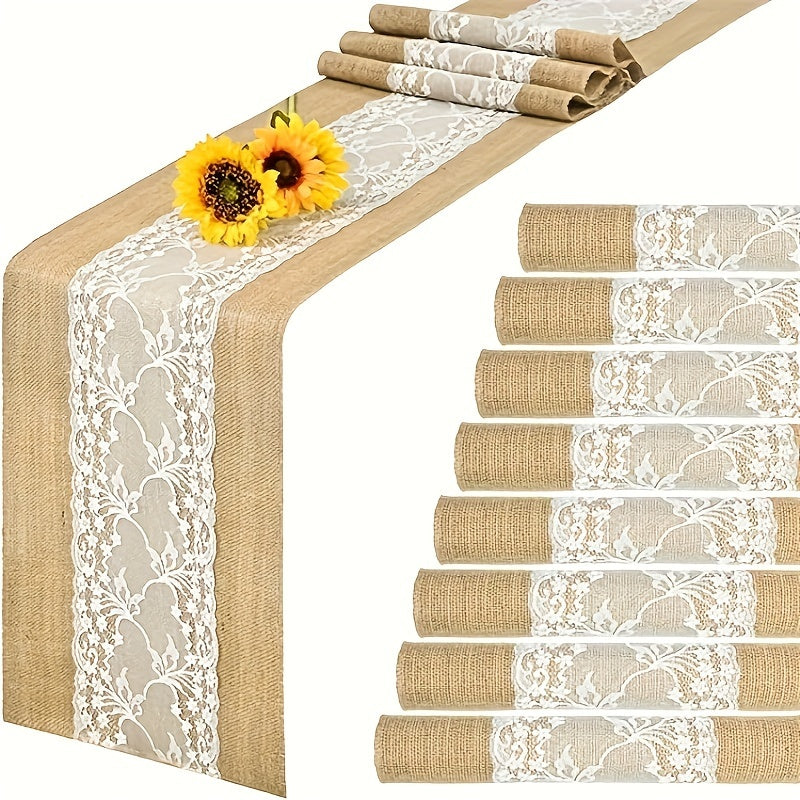 Chemin de table , drapeau de table, nappe en lin grossier, nappe épaisse en lin avec dentelle, adaptée à la décoration de table de mariage, aux fêtes et aux accessoires de maison.