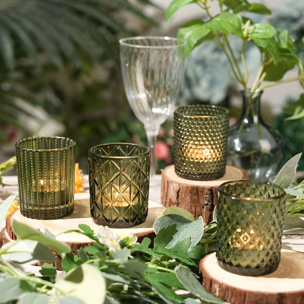 Photophores en verre bohémien avec finition verte brillante – Verre et bordure peinte en noir pour bougies , centres de table.
