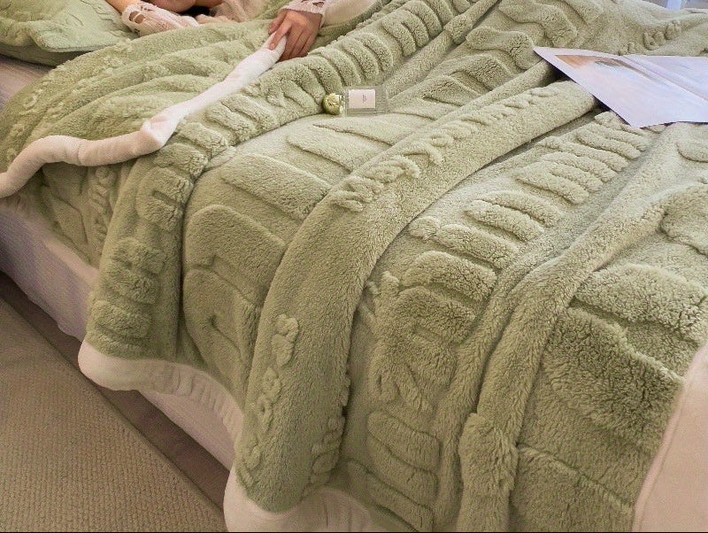 Couverture en peluche polaire hiver - 1 pièce, dessus-de-lit épais en flanelle de velours gaufrée, plaid chaud toutes saisons en polyester, lavable en machine, tissage uni - sans taie d’oreiller