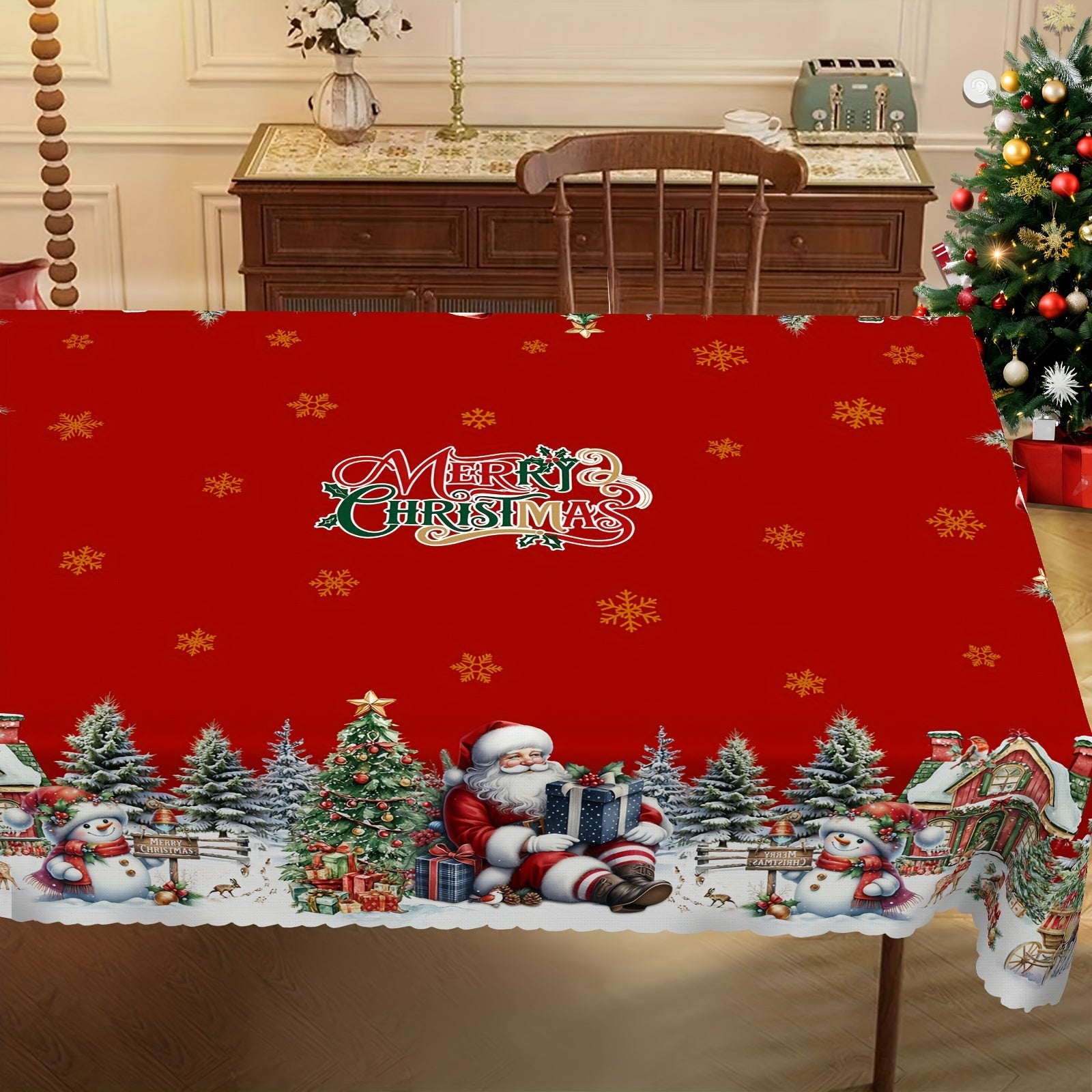 Nappes de Noël  rondes et rectangulaires, nappe à motifs Père Noël, bonhomme de neige et sapin