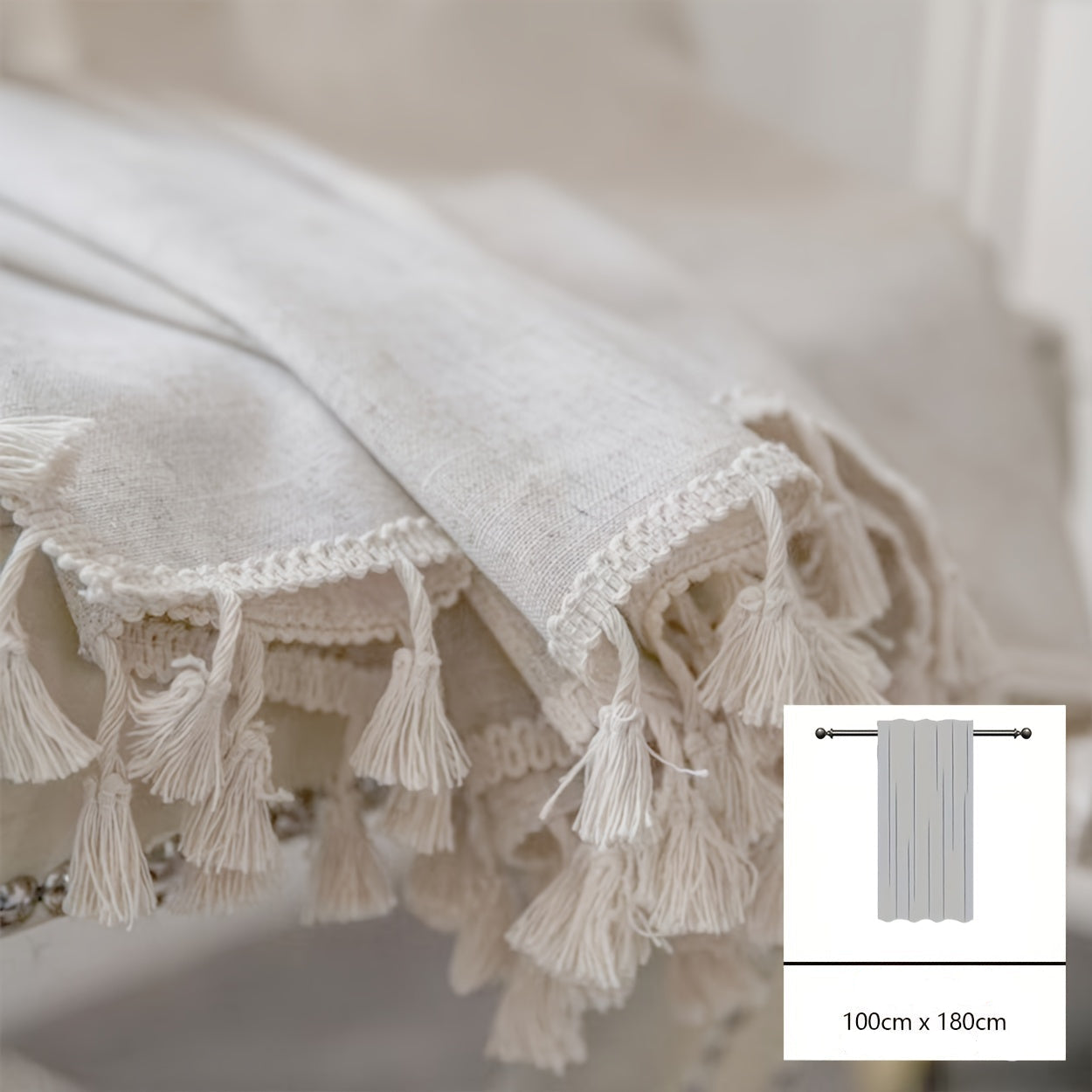 Voilage bohème en dentelle de tulle à transparence légère, avec passe-tringle