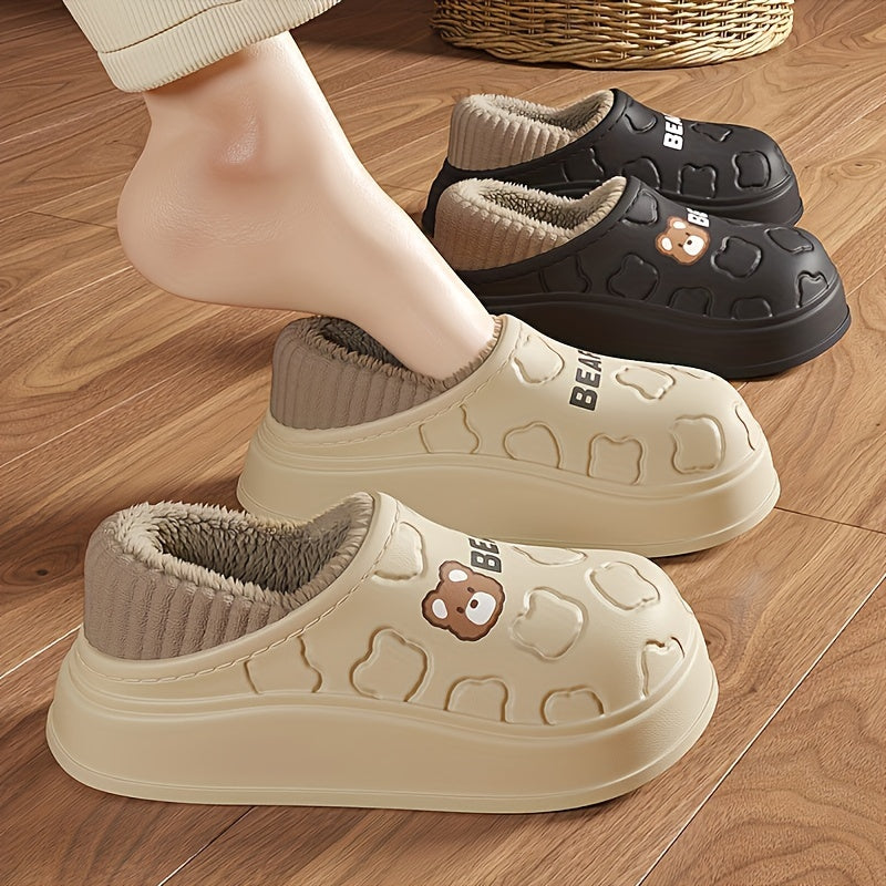 Pantoufles ours imperméables, chaussons à enfiler douillets et chauds avec doublure peluche, usage intérieur et extérieur pour l'hiver