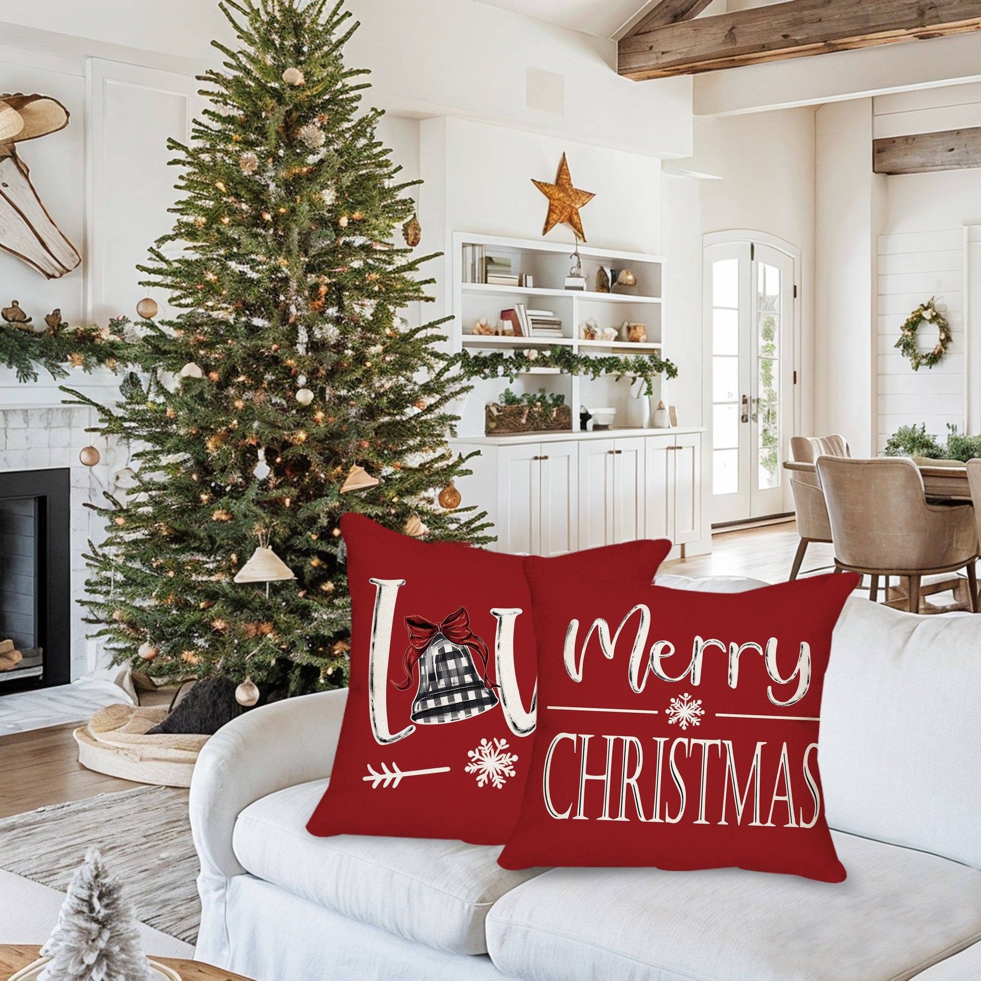 4 housses de coussins de Noël rouges festives