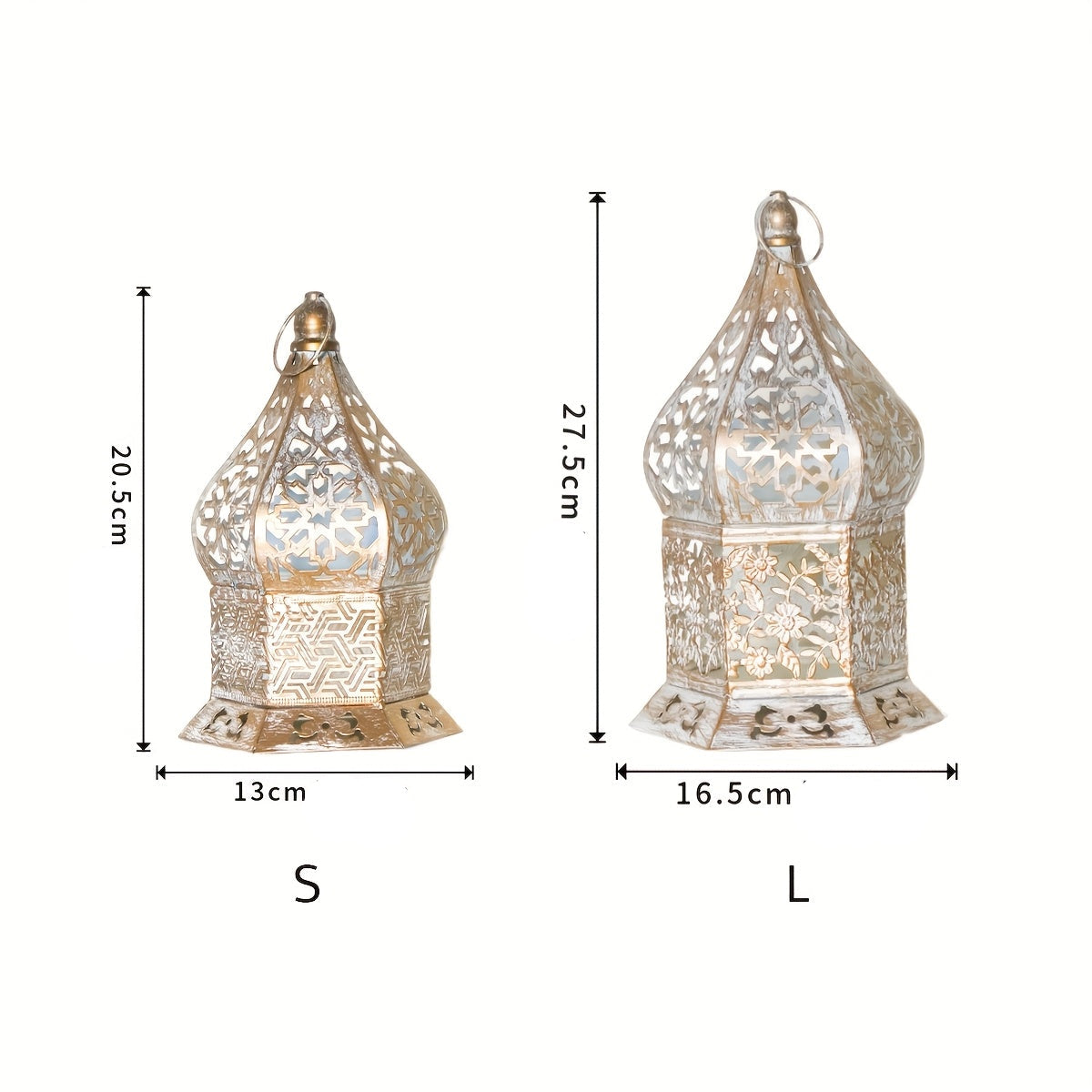 Lanterne décorative élégante blanche à bords dorés – motifs floraux délicats, base en fer robuste, idéale pour les mariages, Noël et la décoration intérieure – Bougie non incluse, porte-bougie.