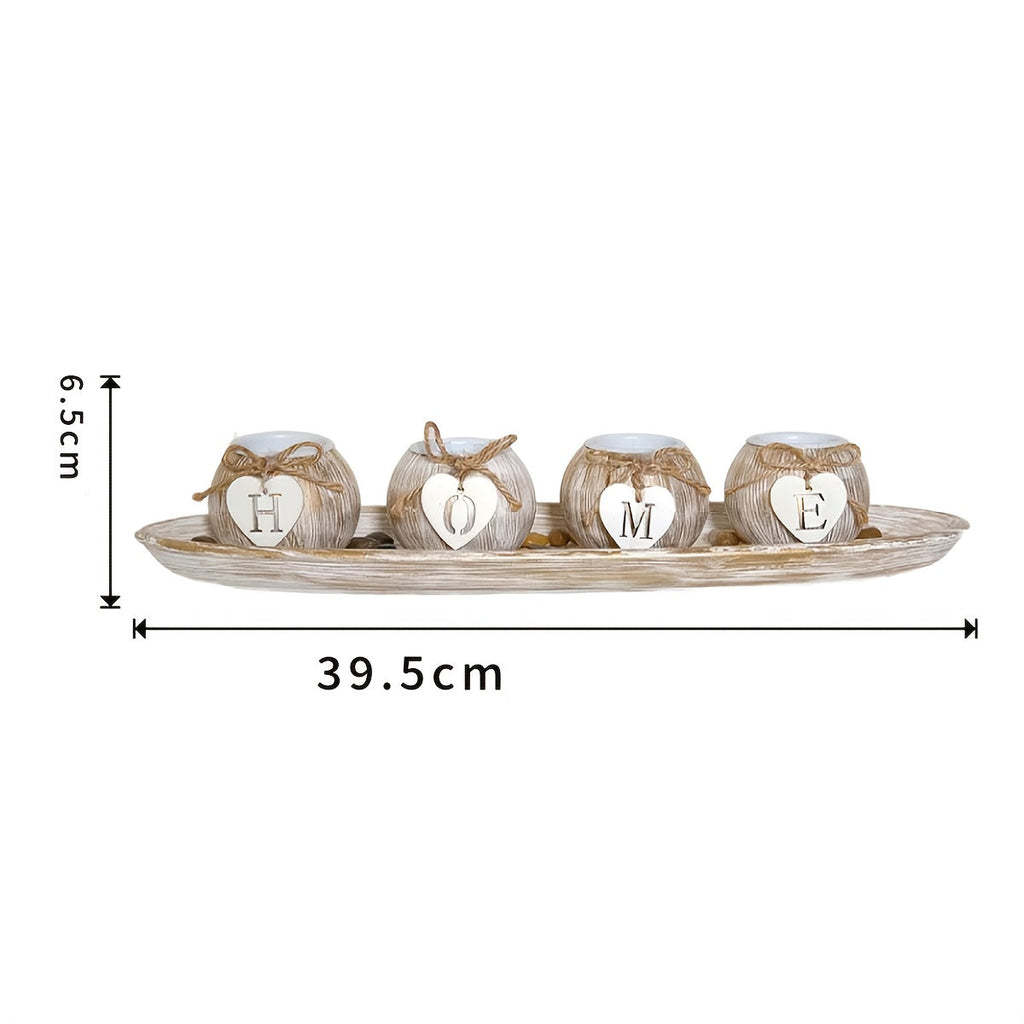 Ensemble de bougeoirs décoratifs HOME en bois artificiel effet marbre blanc et doré – Centre de table rustique style ferme, support élégant pour bougies  Set de chandeliers décoratifs avec lettres ajourées et finition pierre.
