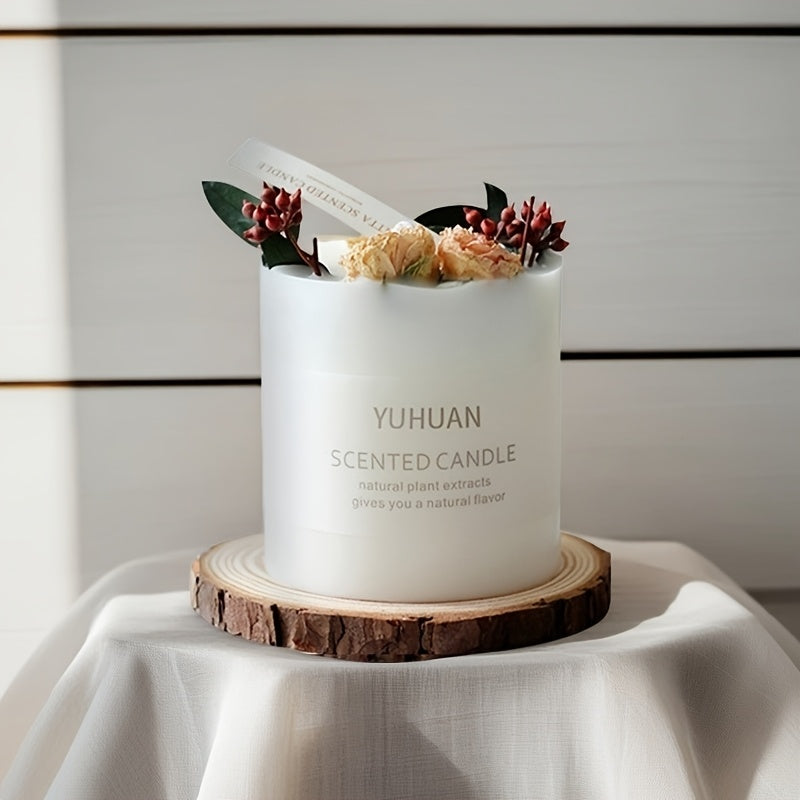 Bougie florale premium de 270 g avec fleurs séchées. Bougie décorative parfumée à la cire de soja, idéale pour la maison ou comme cadeau de Saint-Valentin.