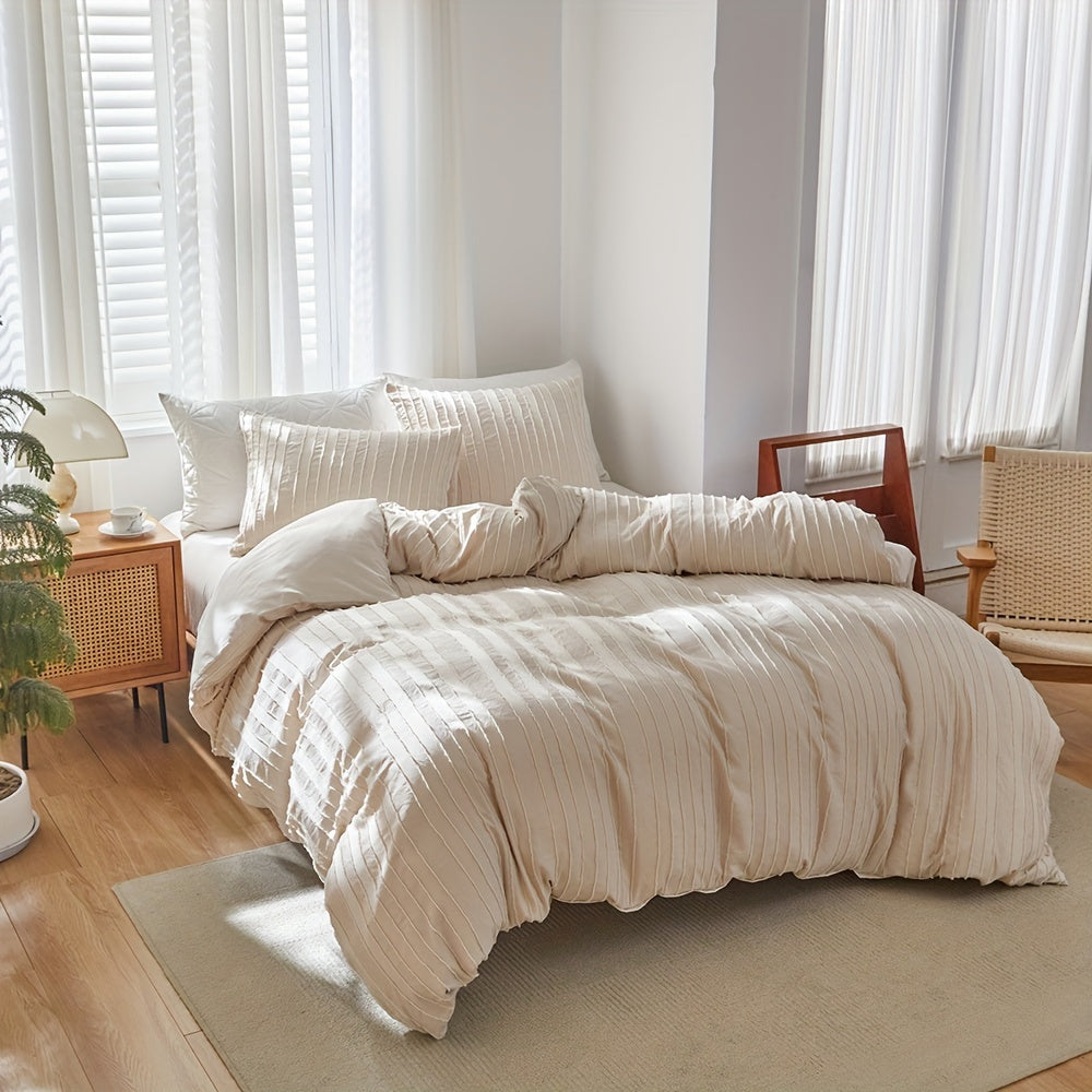 Ensemble de housse de couette rayée unie brodée 2/3 pièces