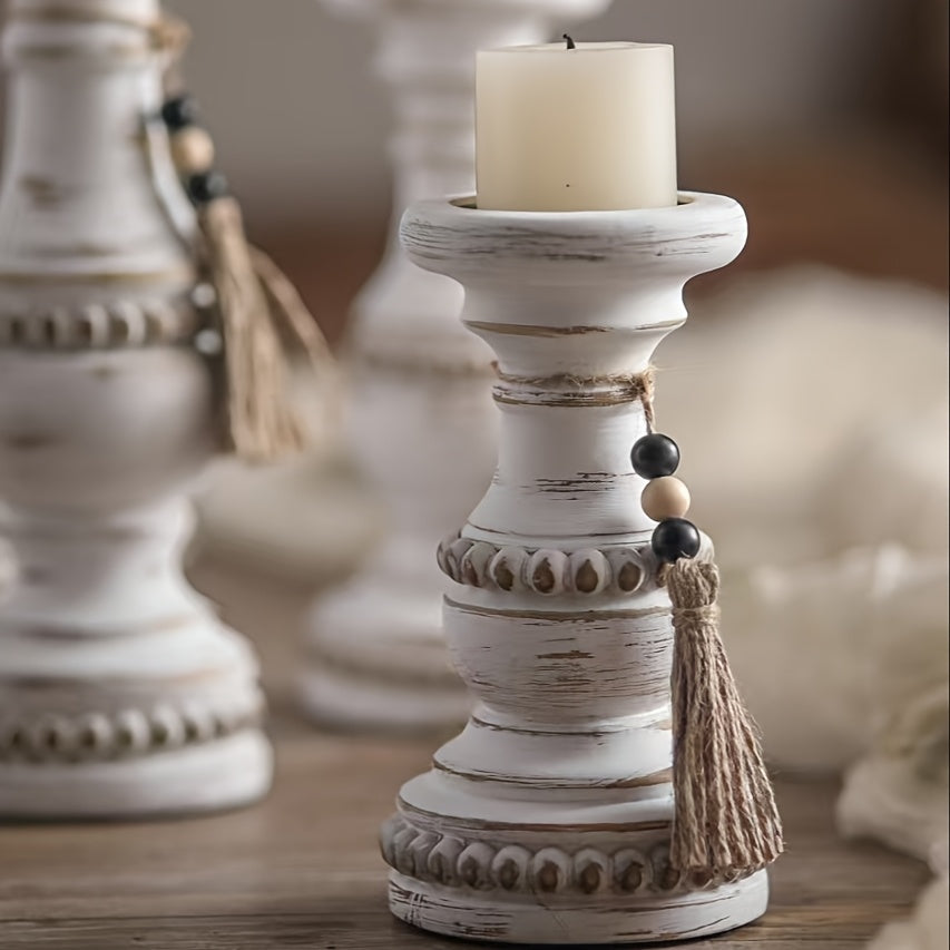 Bougeoirs en bois pour bougies piliers – Lot de 3 chandeliers rustiques farmhouse